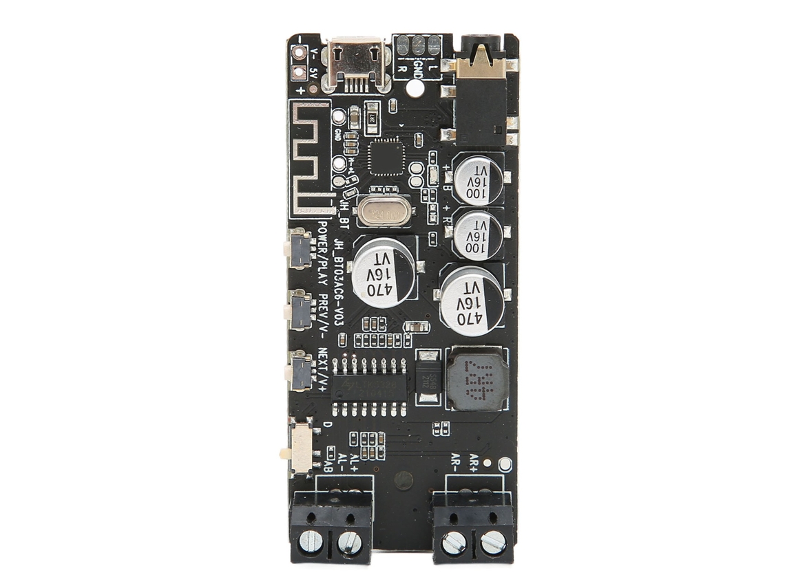 Placa De Amplificador De Potência Estéreo Bluetooth 5.0 Com 2 Canais Controle Por Botões Interface 3.5mm Preta