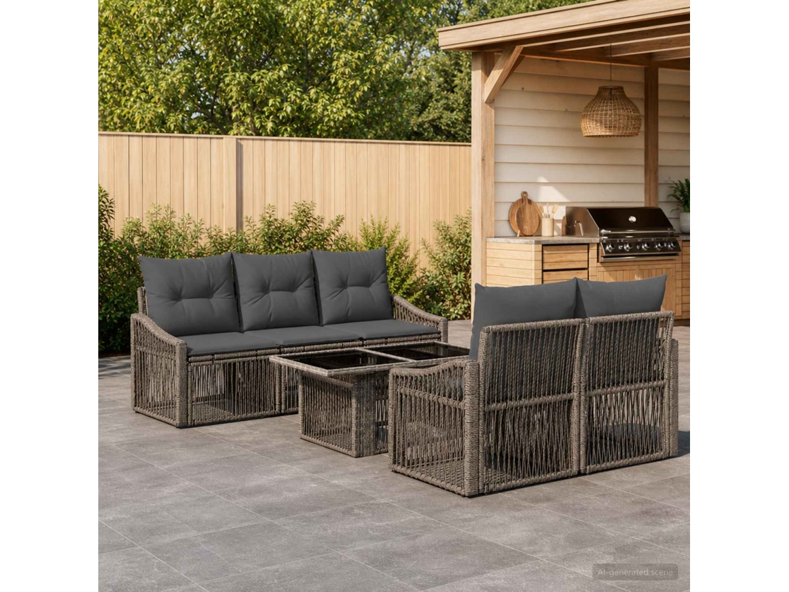 Vidaxl Conjunto De Sofá De Jardim 6 Unid. Cinza E Cinza Escuro Vime Pe