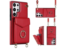 Capa Para Celular Samsung Galaxy S23 Ultra 5g Com Suporte De Anel, Compartimento Para Cartão Rfid E Cordão Longo.