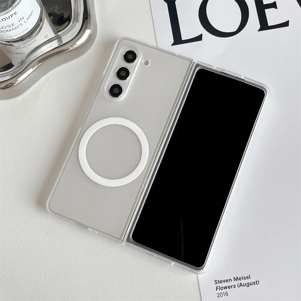 (galaxy Z Fold 5 Branco) Capa Protetora Magnética Translúcida, Acabamento Fosco, Ultrafina Com Carregamento Sem Fio.