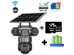 (cartão De 64 Gb) Câmera De Segurança, 3 Lentes, Wi-fi, Energia Solar, Visão Noturna Hd, Alarme.