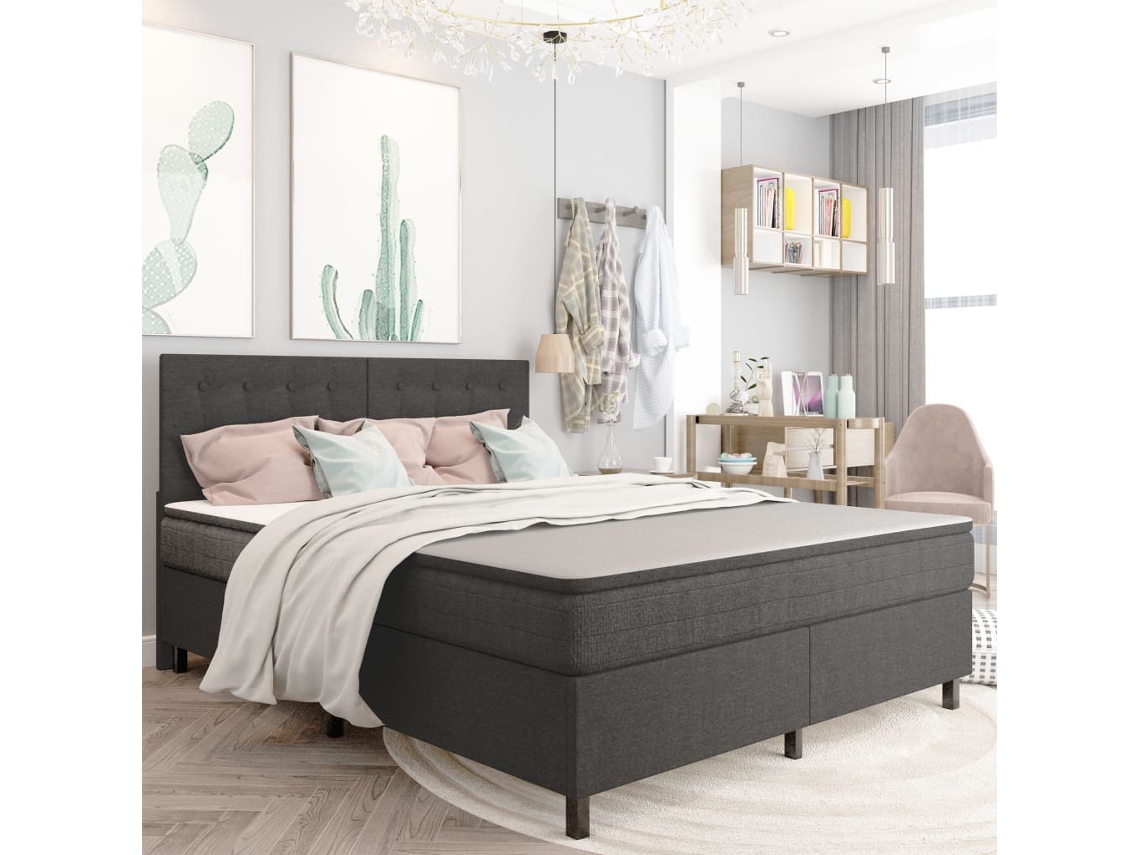 Vidaxl Cama Boxspring 160x200 Cm Tecido Cinzento-escuro