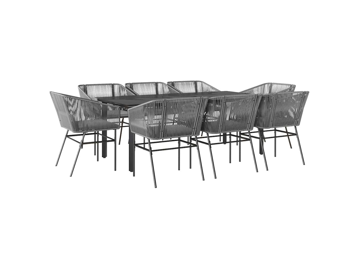 Conjunto de Jantar Jardim 9 Peças com Almofadas e Vidro Vime Cinzento Pe MAISON EXCLUSIVE