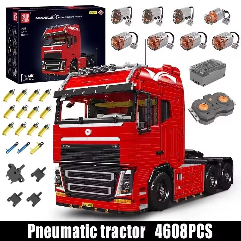 (vermelho) Brinquedo De Montar Com Blocos De Construção Para Veículos Tecnológicos, Modelo De Caminhão Trator Com Controle Remoto.