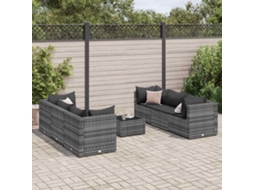 Vidaxl 7 Pcs Conjunto Lounge De Jardim C/ Almofadões Vime Pe Cinzento