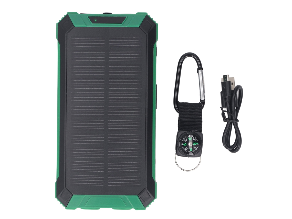 Batería Solar Portátil de 20000 Mah Con Carga Rápida de 20 W, Linterna Led Y Brújula para Acampar Verde