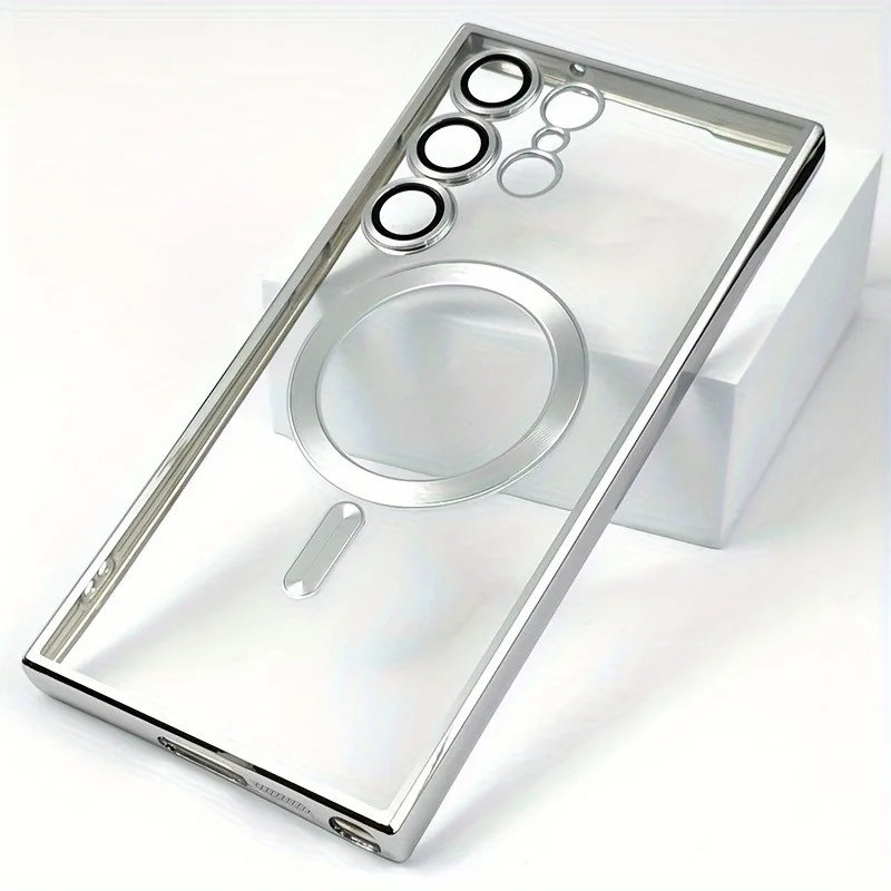 Capa Transparente Magnética Eletroplaqueada Para Celular Samsung (galaxy S26 Prateado), Com Protetor De Lente Macio.