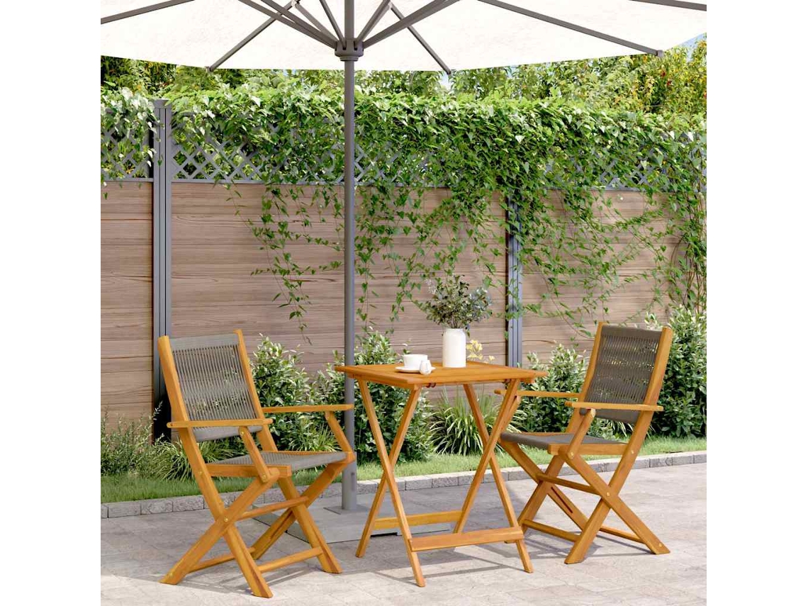 Vidaxl 3 Pcs Conjunto De Bistrô Polipropileno/madeira Maciça Cinzento
