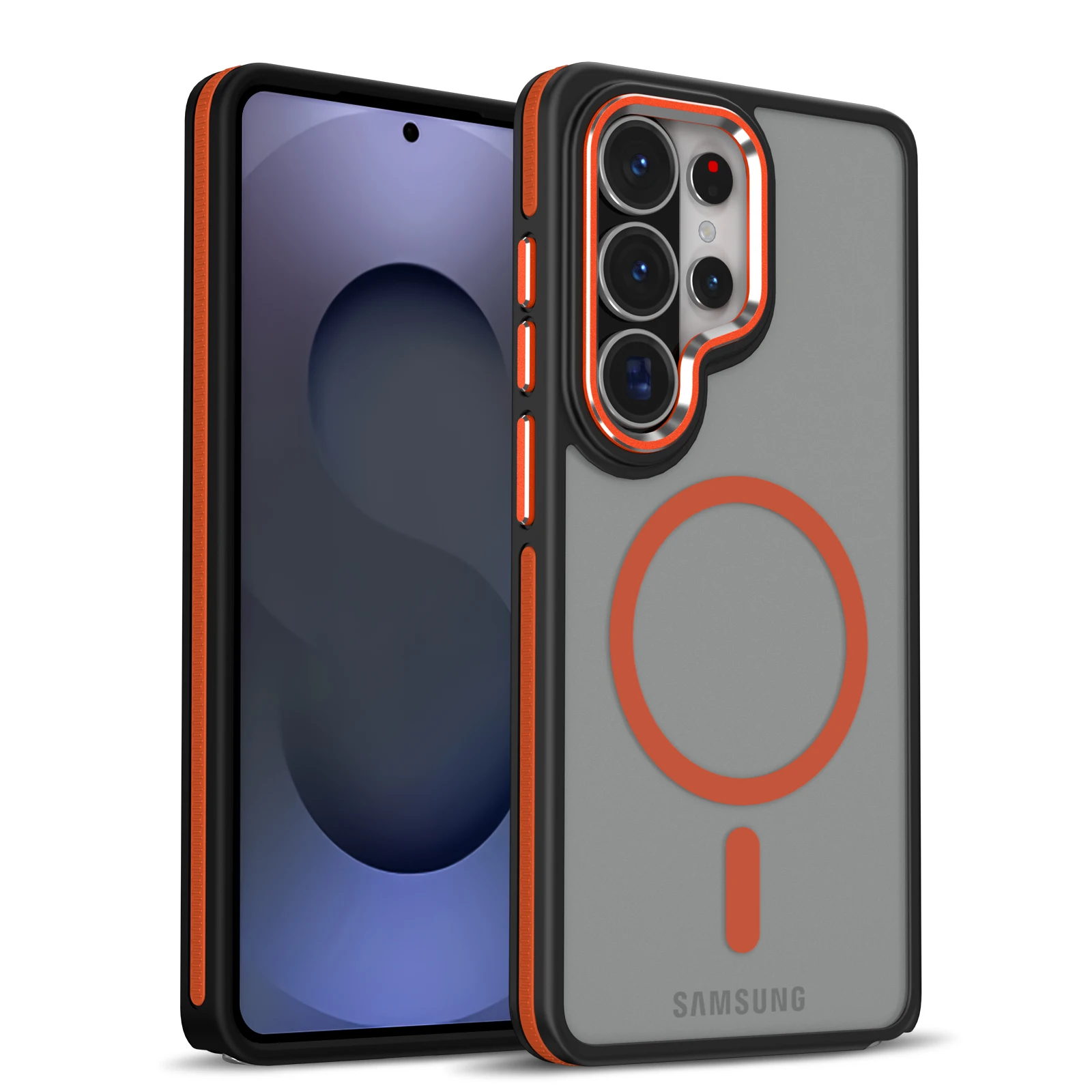 (galaxy S25, Laranja) Capa Magnética Fosca Para Celular Samsung, Resistente A Choques E Quedas, Com Parte Traseira Rígida.