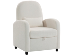 Poltrona Moderna com Espaço de Armazenamento Retrátil e Almofada. Forro de Lã de Pelúcia. 76x77x95 Cm. Creme Ge