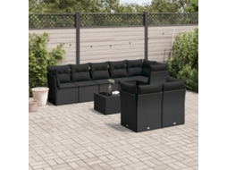 Vidaxl 9 Pcs Conjunto De Sofás P/ Jardim C/ Almofadões Vime Pe Preto
