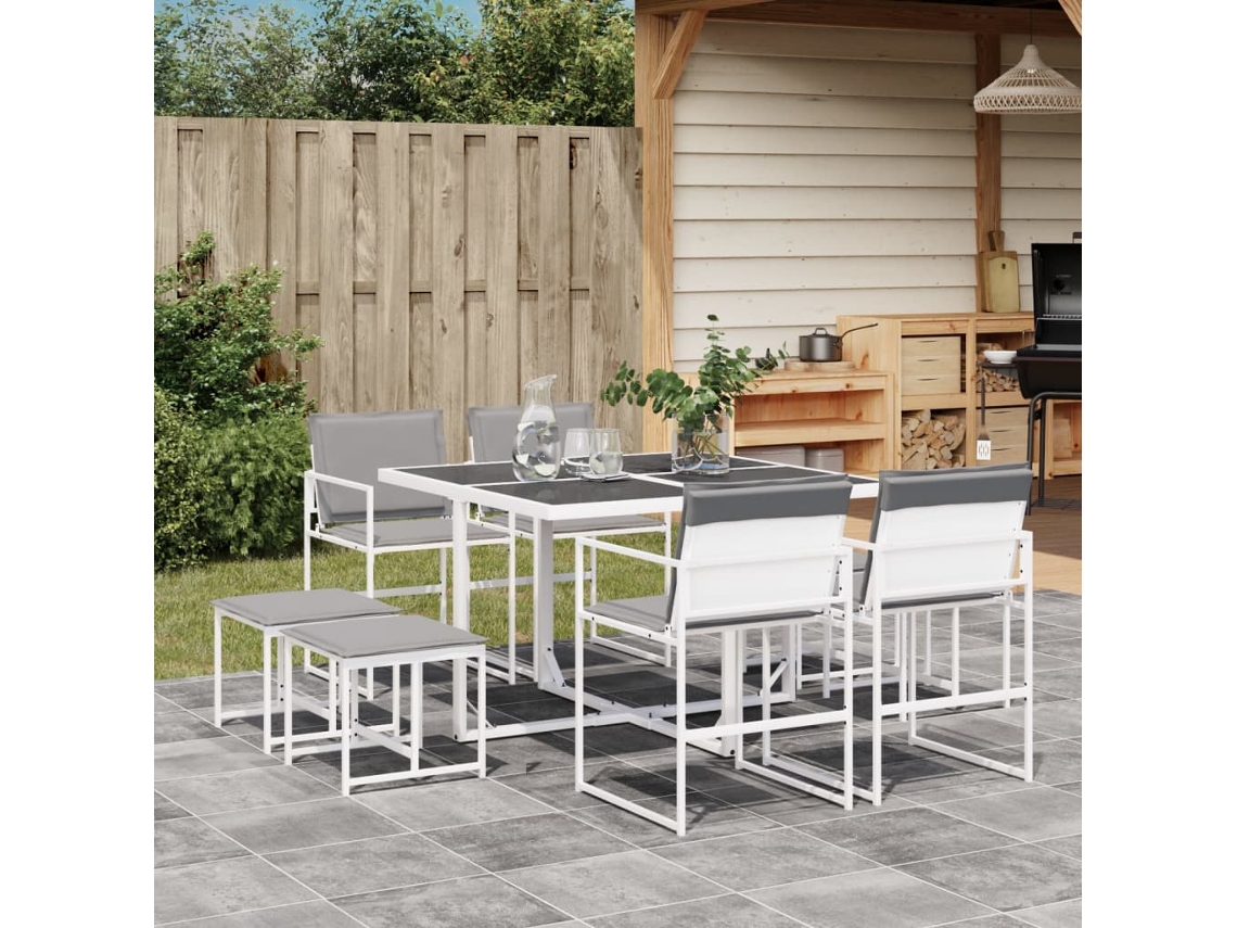 Conjunto 9 Peças De Jantar P/ Jardim C/ Almofadões Textilene Branco Dkd Home Decor