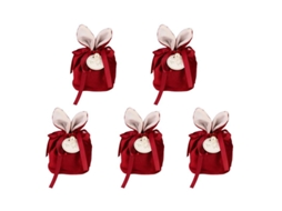 Linjou 5 Bolsas De Veludo Com Orelhas De Coelho Para Organizar Joyas, Presente, Festa, Cor Vinho Tinto