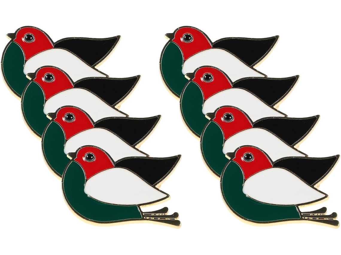 Conjunto De 8 Broches De Metal Esmaltado Com A Bandeira Da Palestina E Um Pequeno Broche Com O Pássaro Da Paz.