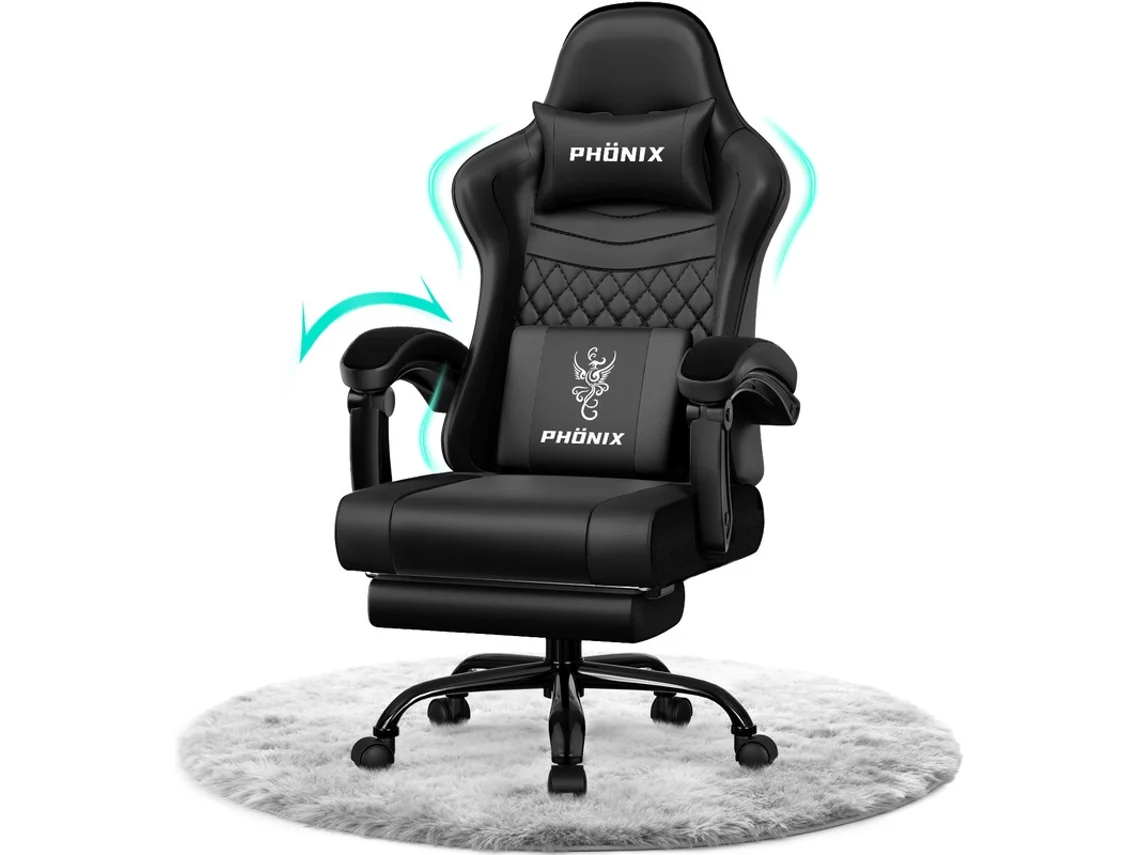 Cadeira gamer ergonômica com apoio para os pés, reclinável 165°, couro premium, confortável, design elegante, preta Adormii