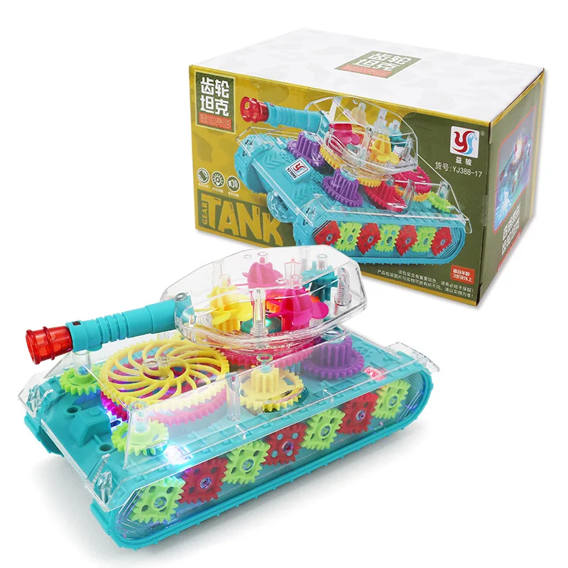 Brinquedo De Tanque De Brinquedo Transparente Com Luzes E Engrenagens Móveis Visíveis.