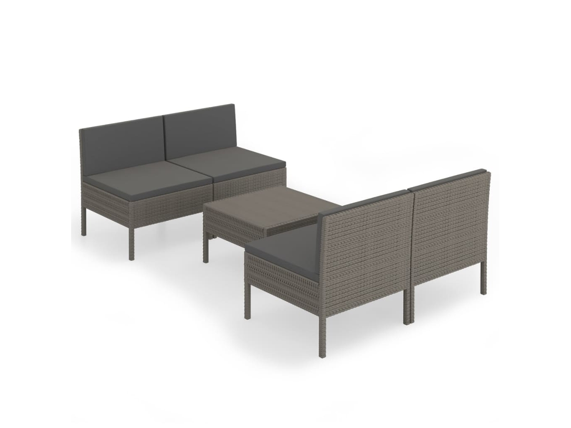 Maison Exclusive - 5 Pcs Conjunto Lounge De Jardim C/ Almofadões Vime Pe Cinzento