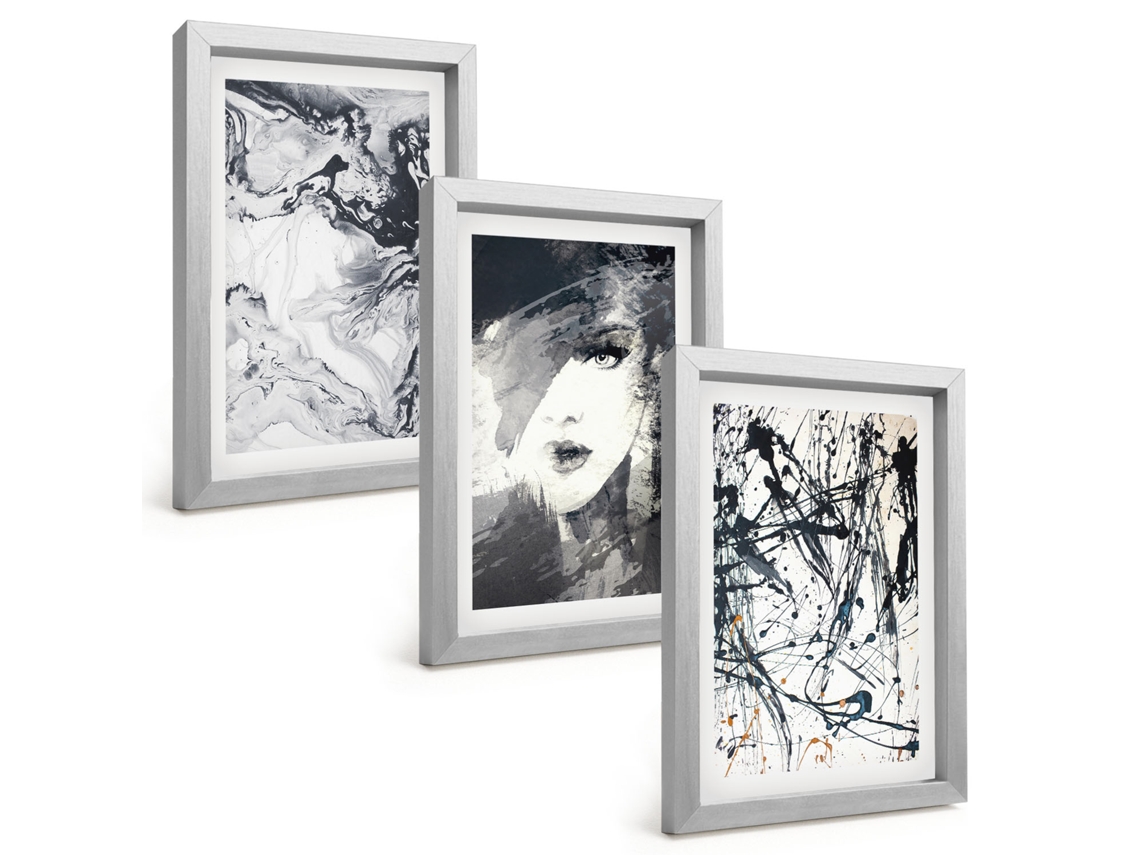 Composição De Quadrospadrões Abstratos Em Preto E Branco Moldura Prateada Imagens Para Um Quarto Infantil Espelharte (3 Peças 20x30 Cm)