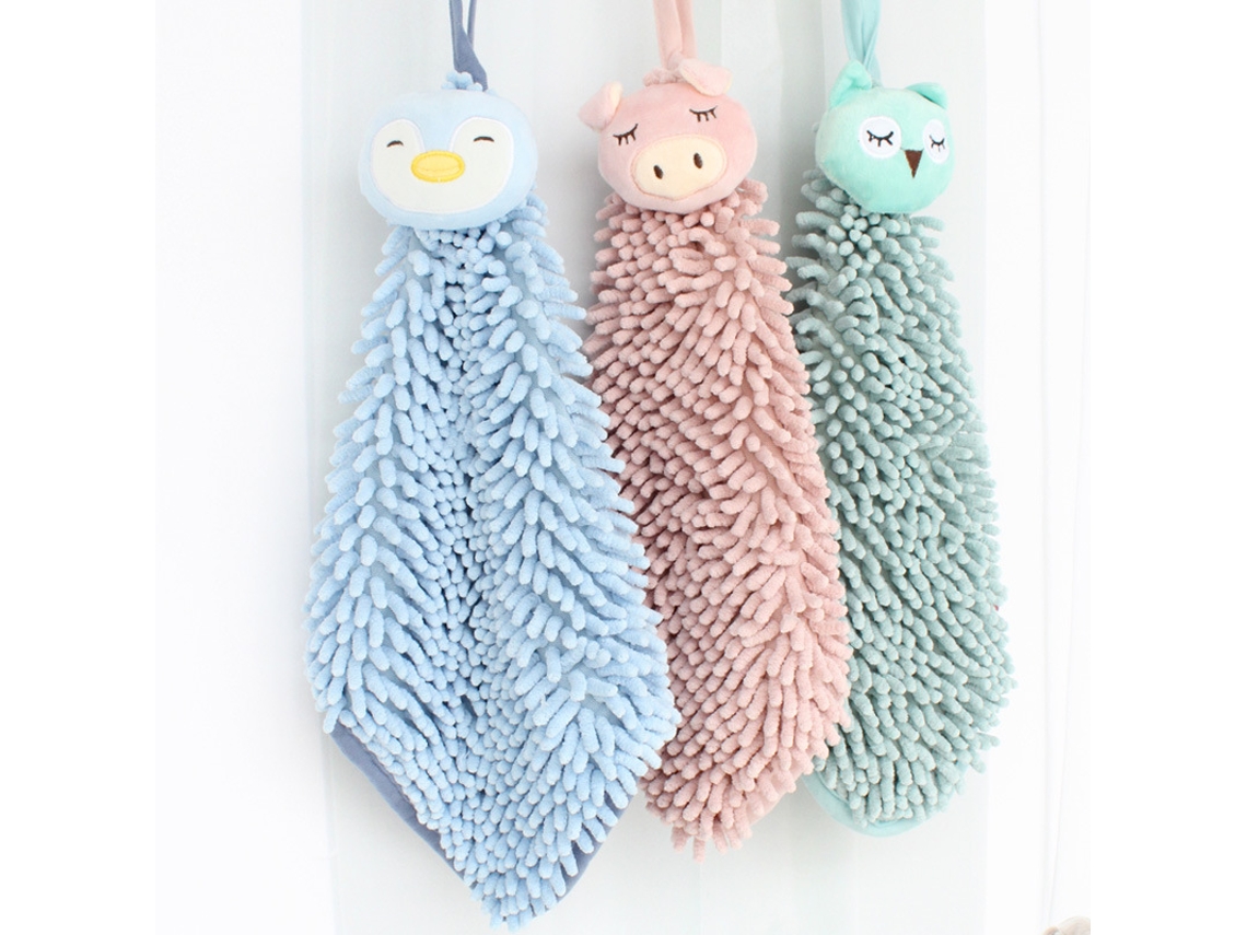 Conjunto de 3 Toalhas de Pendurar Macias e Fofas em Chenille com Estampas Divertidas de Coruja e Pinguim a AQUAFORGE