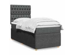 Vidaxl Cama Com Molas/colchão 90x200 Cm Tecido Cinzento-escuro