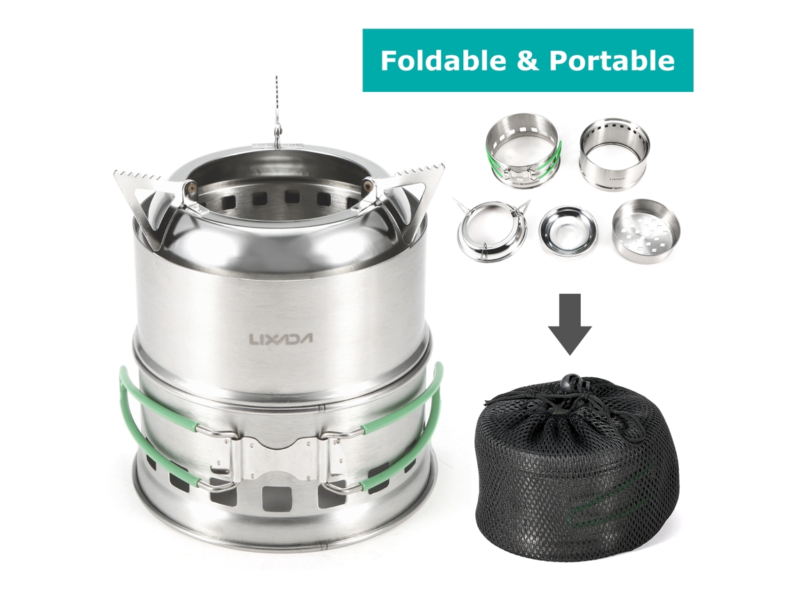 Estufa de Camping Portátil de Aço Inoxidável Lixada