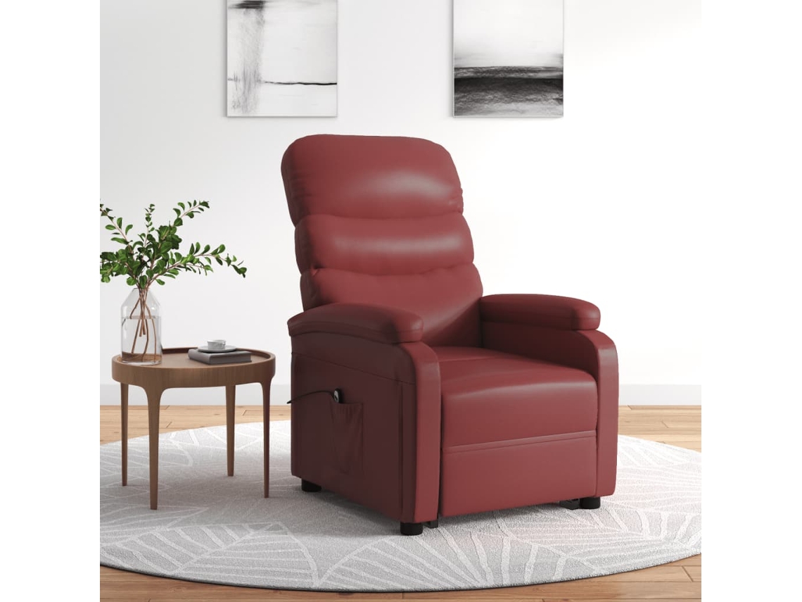 Vidaxl Poltrona Elevatória Couro Artificial Vermelho Tinto