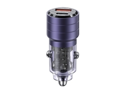Transmissor Fm YIZHOOD Us-Cc176 95W Fast Mini Car Charger para Iphone Ipad Macbook Transparente a C Duas Portas para Xiaomi Samsung Huawei Roxo