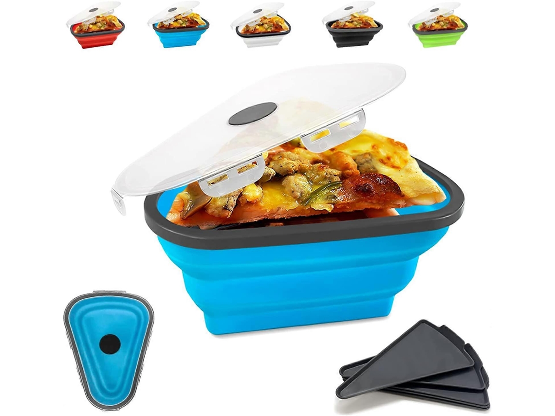 Contenedor de Almacenamiento de Pizza Con 5 Bandejas Reutilizables Y Tapa Hermética Azul Triangular