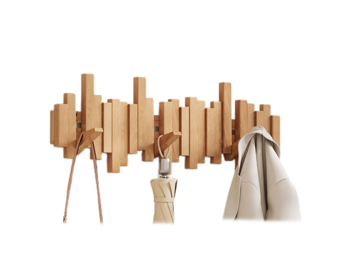 Cabide de Madeira, Design de Piano, para Parede, Cabide Dobrável Multifuncional, Decoração Estética para o Quarto, Faia 8 Ganchos BRILVIBERA