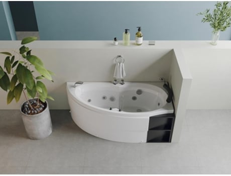 Banheira de Hidromassagem Assimétrica Branca com Prateleiras 1 Lugar 150 X 100 Cm Ângulo Direito Luana