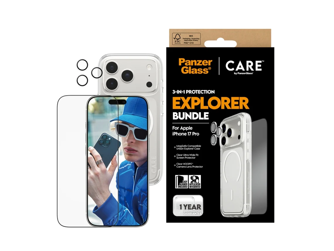 Bundle Proteção 3 em 1 PANZERGLASS iPhone 17 Pro (Capa + Película + Protetor Câmara)