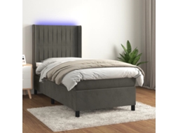 Vidaxl Cama Box Spring C/ Colchão/led 90x200 Cm Veludo Cinzento-escuro