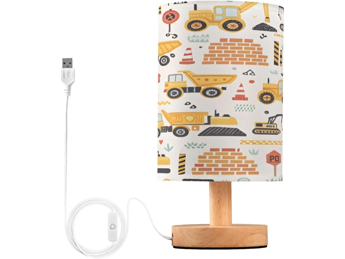 Abajur De Cabeceira Com Design Veículos Construção, Luminária De Cabeceira Led, Luminária De Leitura Com Portas Usb E