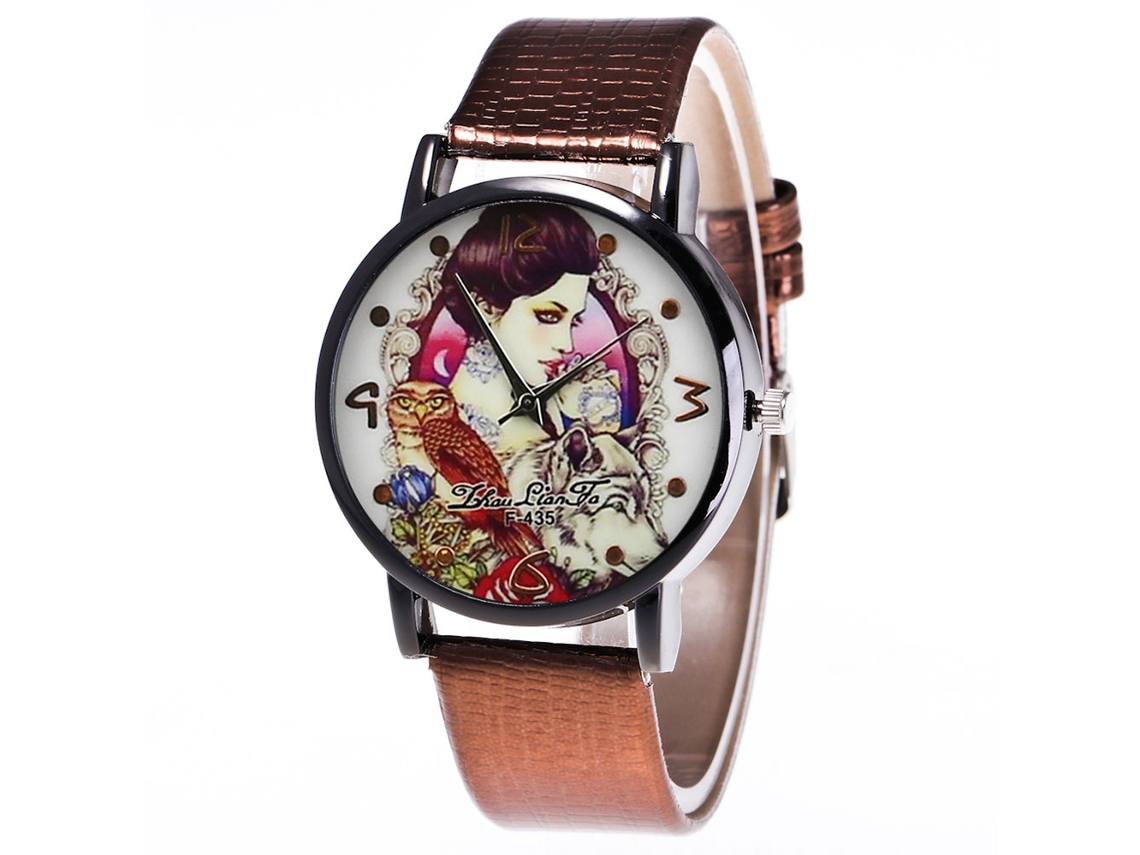 Reloj De Cuarzo Con Correa De Cuero Pu Zhoulianfa Unisex Dial Redondo Café