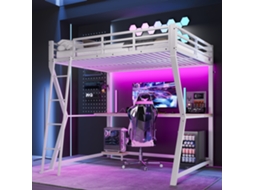 Cama Alta 140x200 com Led Usb e Mesa Branca