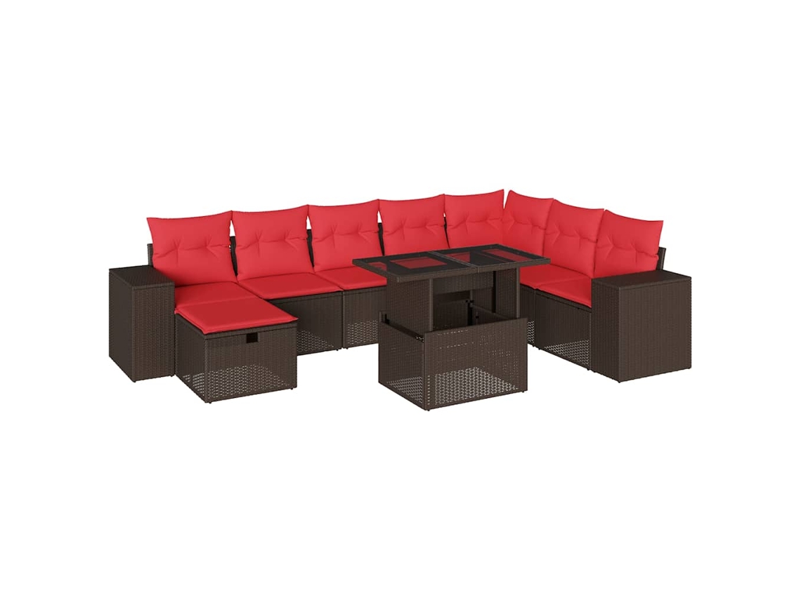 Conjunto de Sofá de Jardim com 9 Peças e Almofadas em Rattan Sintético Marrom MAISON EXCLUSIVE