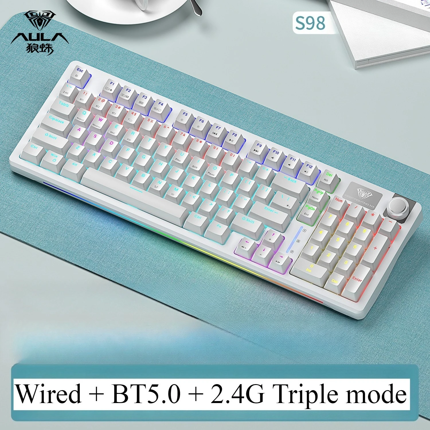 Teclado Mecânico Sem Fio (branco E Azul) Com Bluetooth + 2.4g E Design Compacto.