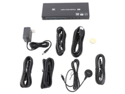 Switch Kvm Interface Multimídia Hd 2.0 Usb 3.0 Com 4 Computadores 2 Monitores Displayport Ajuste Automático