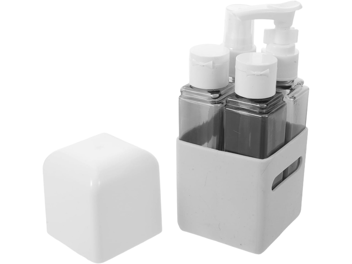 Conjunto De Frascos Recarregáveis Quadrados De Silicone E Plástico