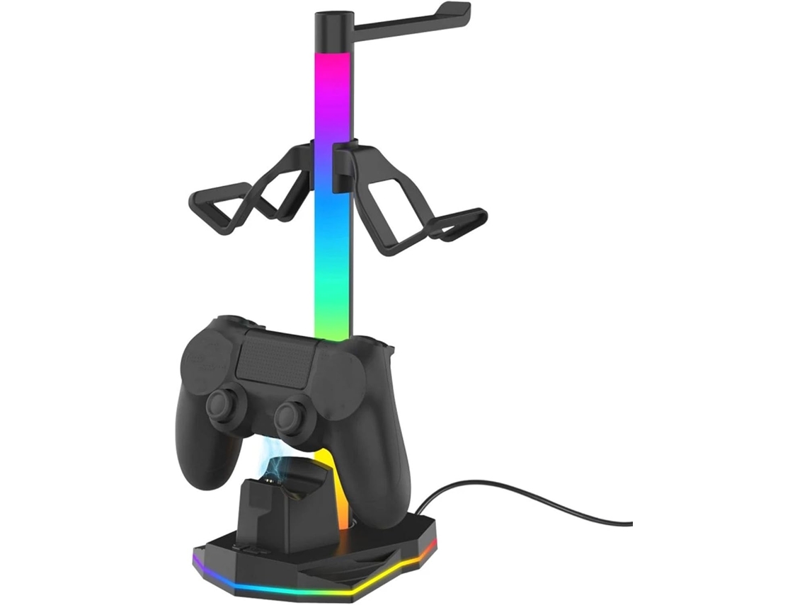 Suporte De Carregamento 3em 1 Para Controles Jogos Licaevey, Suporte Para Fone De Ouvido Rgb Com Duas Portas Usb 1x C, 4 Modos