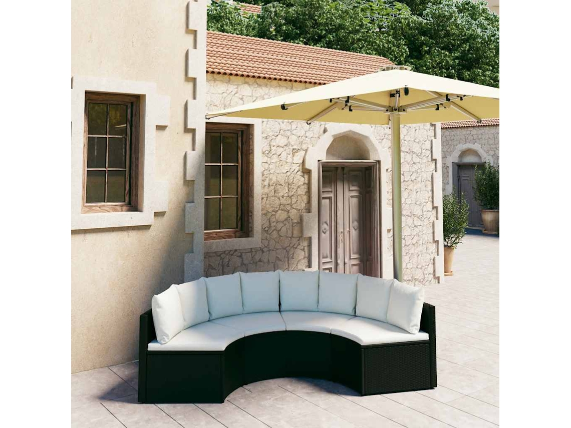 Vidaxl 4 Pcs Conjunto Sofás De Jardim C/ Almofadões Vime Pe Preto