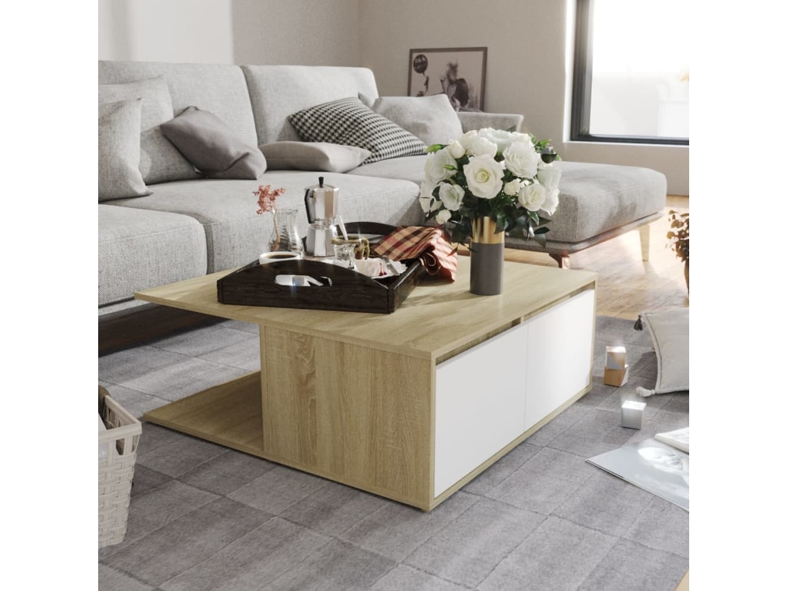 Vidaxl Mesa De Centro Derivados De Madeira Branco E Carvalho Sonoma