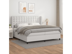 Cama Com Molas/colchão 200x200 Cm Couro Artificial Branco
