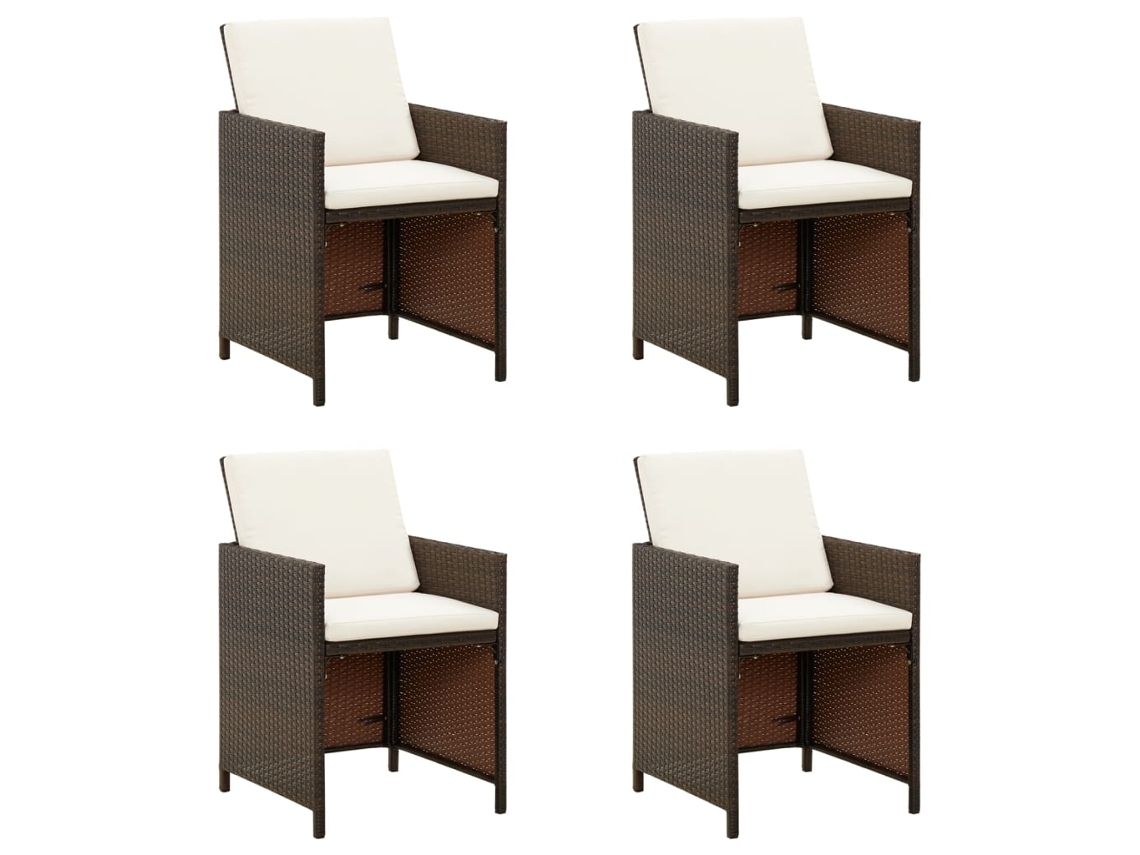 Vidaxl Cadeiras De Jardim 4 Pcs Com Almofadões Vime Pe Castanho