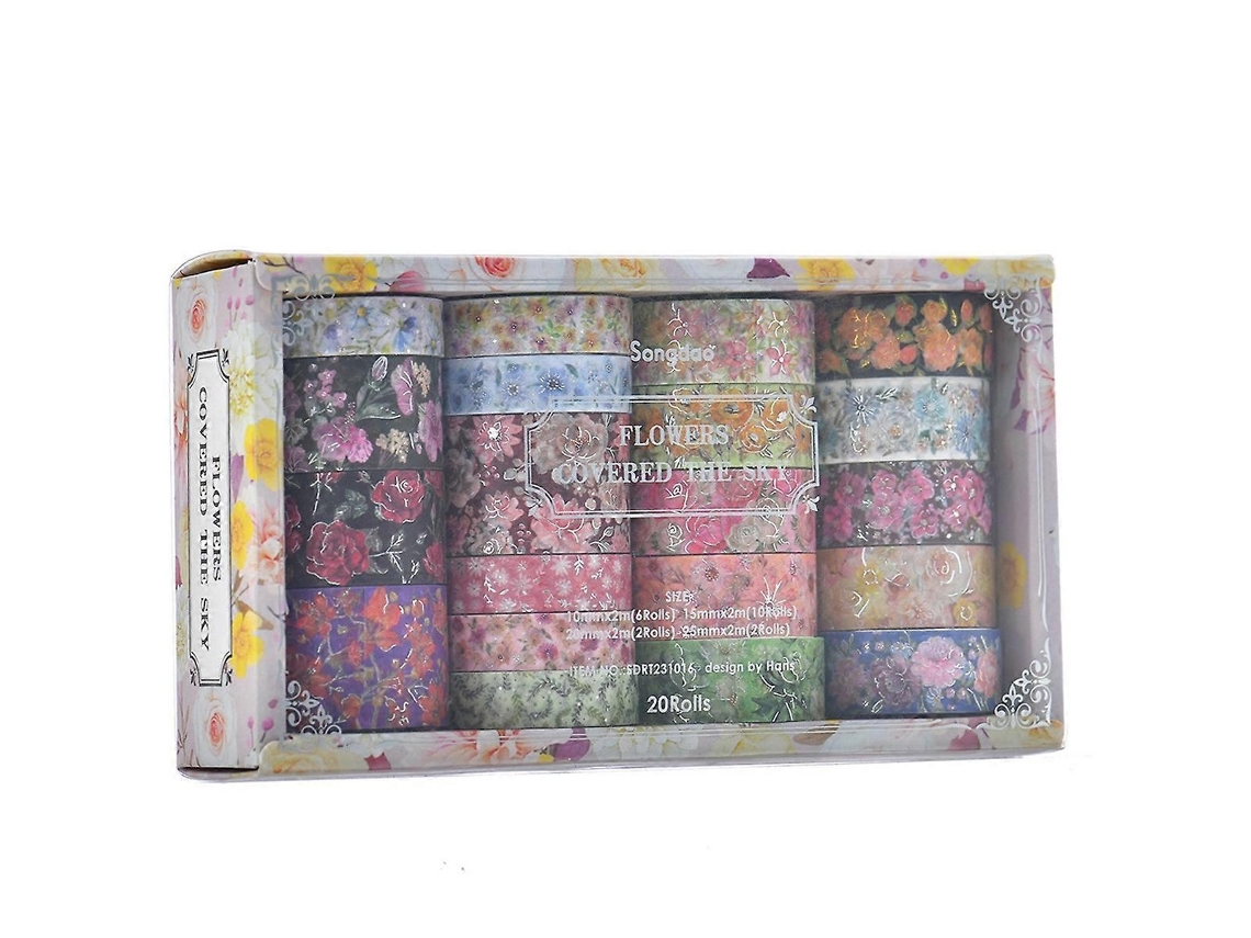 Lurelia 20 Rolos De Fita Washi De Flores, Ideal Para Materiais Escolares, Papelaria, Scrapbooking E Decoração