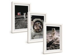 Conjunto De Pinturas Pouso De Astronautas, Lua, Nasa Moldura Branca Quadros Para A Sala De Estar Espelharte (3 Peças 20x30 Cm)