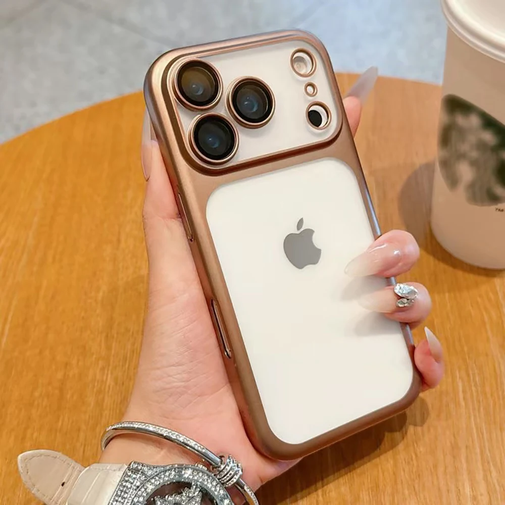 Capa Transparente Fosca Com Moldura Eletroplaqueada Para Iphone 17, Com Proteção De Lente Resistente A Impactos.