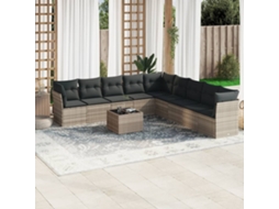 Vidaxl 10 Pcs Conj. Sofás Jardim Com Almofadões Vime Pe Cinzento-claro