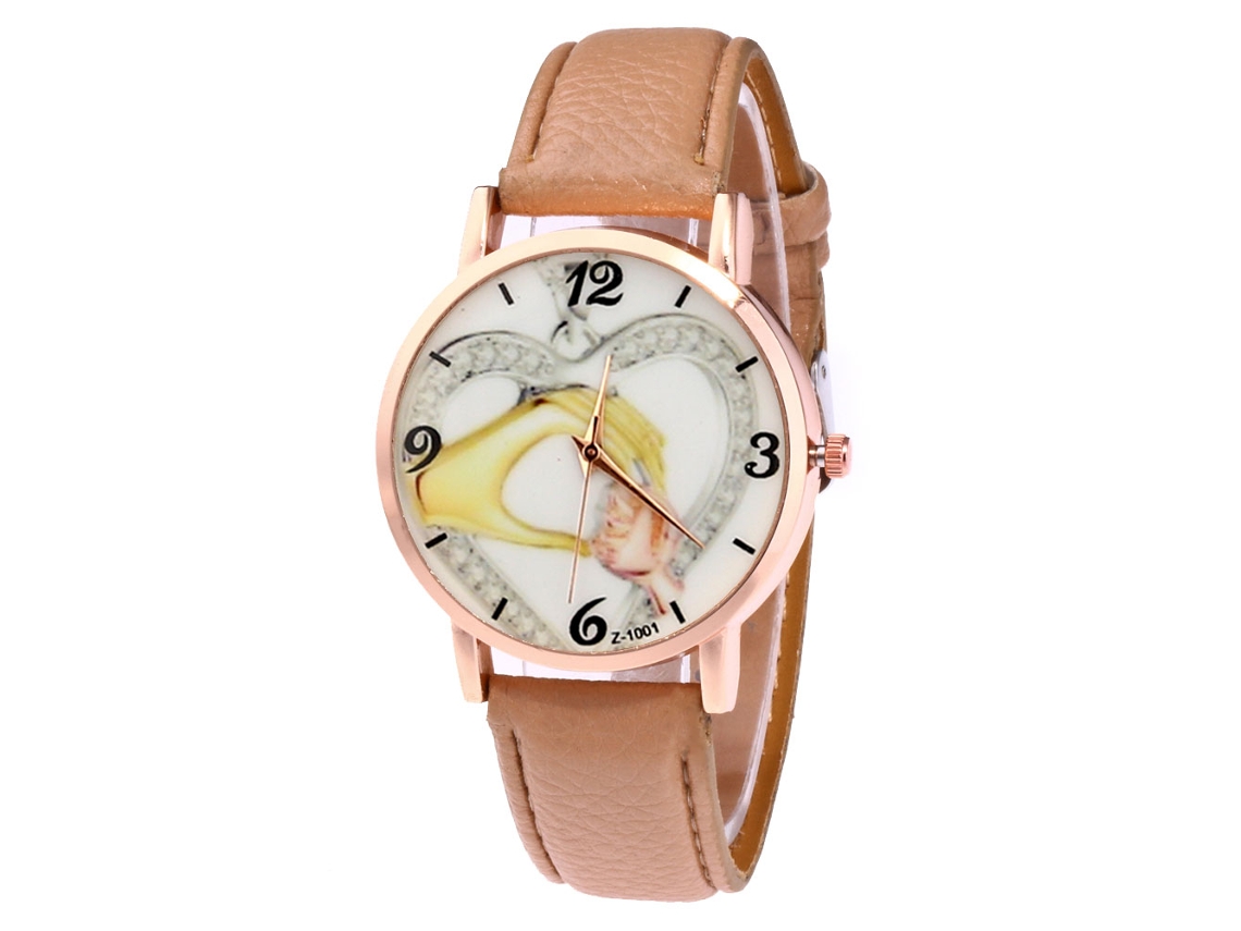 Relógio feminino analógico de quartzo com pulseira de couro PU Zhoulianfa Gift Jewelry (café claro)