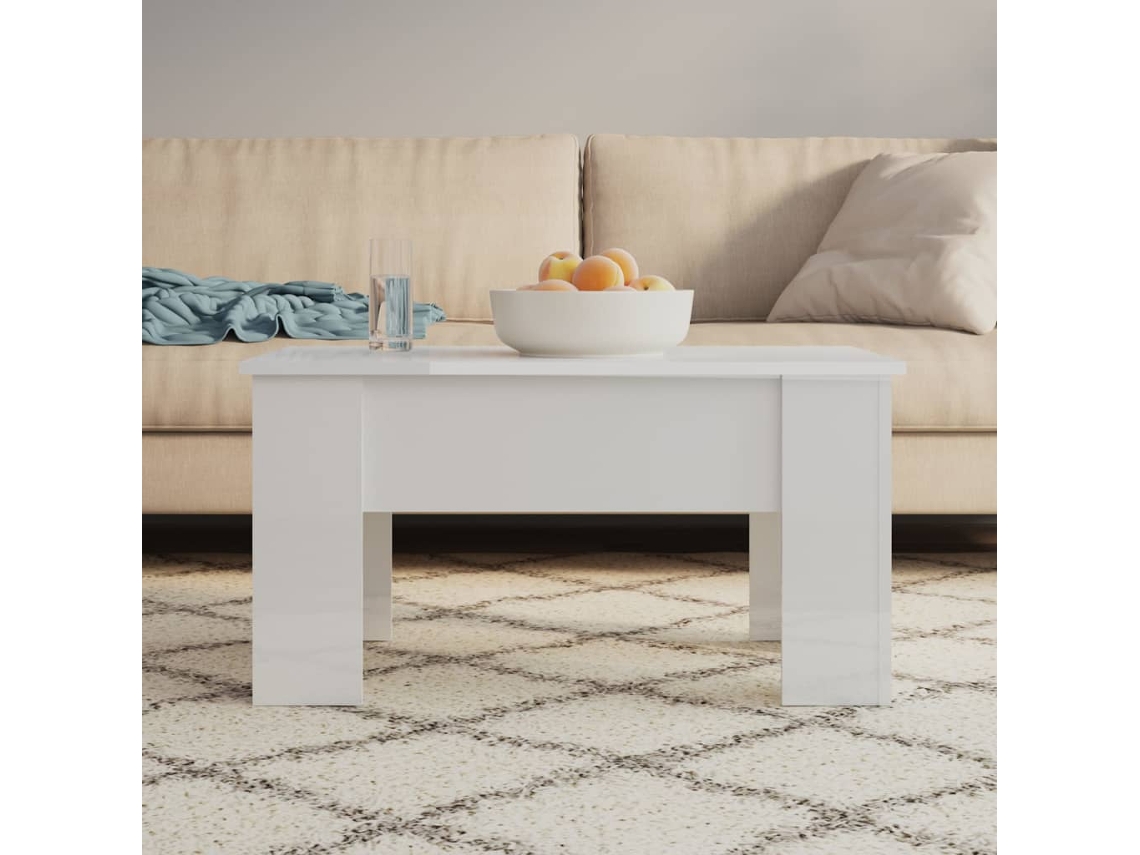 Vidaxl Mesa Centro 79x49x41 Cm Madeira Processada Branco Brilhante